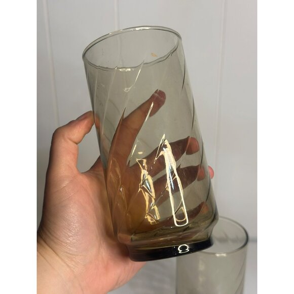 VTG Libbey Brown Swirl Tumbler Glasses 5.75" Set-of-2 Smoke-Brown Glasswear MCM - Picture 4 of 6